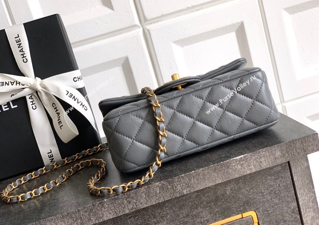Chanel Grained Shiny Calfskin Mini Flap Bag with Top Handle and Chain AS5701 Grey 2025 (yezi-250812111)