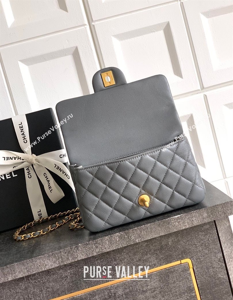 Chanel Grained Shiny Calfskin Mini Flap Bag with Top Handle and Chain AS5701 Grey 2025 (yezi-250812111)