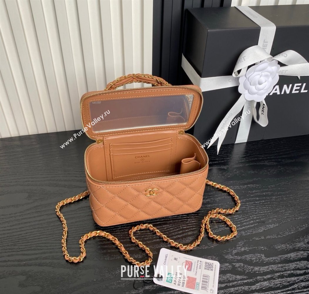 Chanel Grained Calfskin Vanity Case with Top Handle Brown 2025 AP4799 (yezi-250813003)