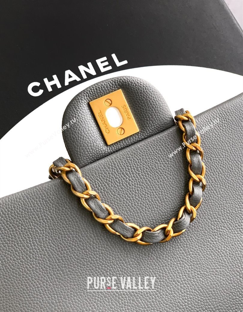 Chanel Grained Shiny Calfskin Mini Flap Bag with Top Handle and Chain AS5701 Grey 2025 (yezi-250812111)
