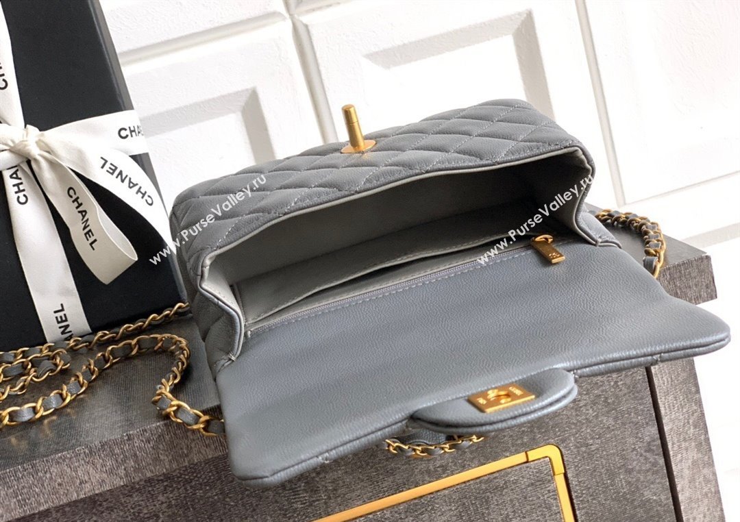 Chanel Grained Shiny Calfskin Mini Flap Bag with Top Handle and Chain AS5701 Grey 2025 (yezi-250812111)