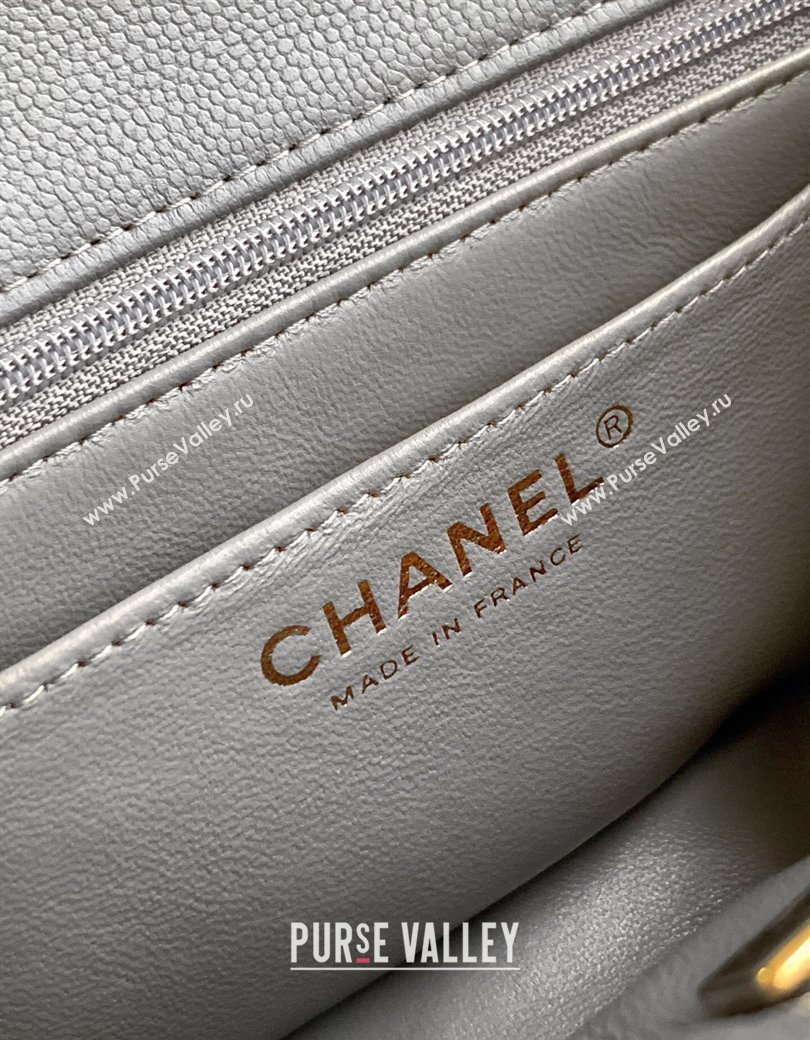 Chanel Grained Shiny Calfskin Mini Flap Bag with Top Handle and Chain AS5701 Grey 2025 (yezi-250812111)
