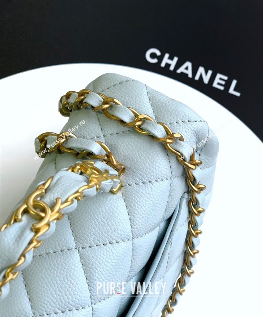 Chanel Grained Shiny Calfskin Mini Flap Bag with Top Handle and Chain AS5701 Light Blue 2025 (yezi-250812112)
