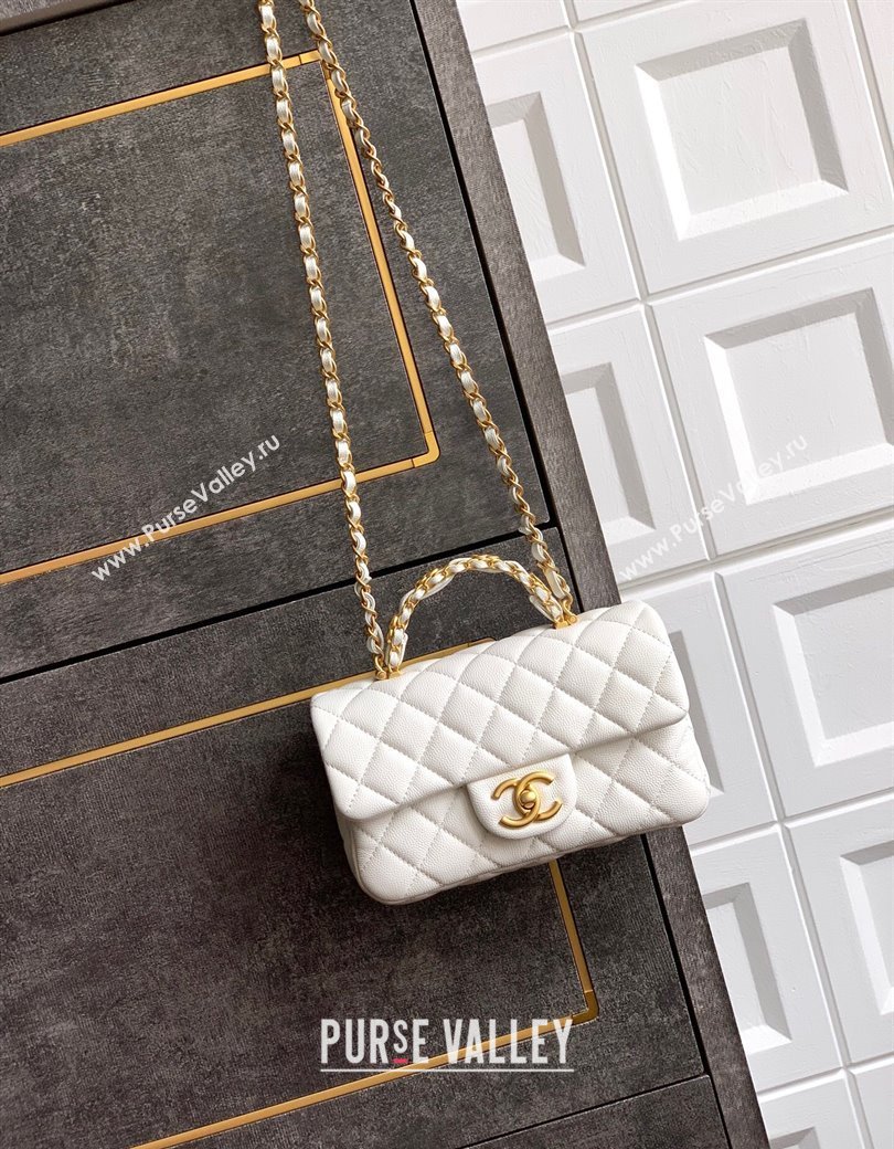 Chanel Grained Shiny Calfskin Mini Flap Bag with Top Handle and Chain AS5701 White 2025 (yezi-250812113)