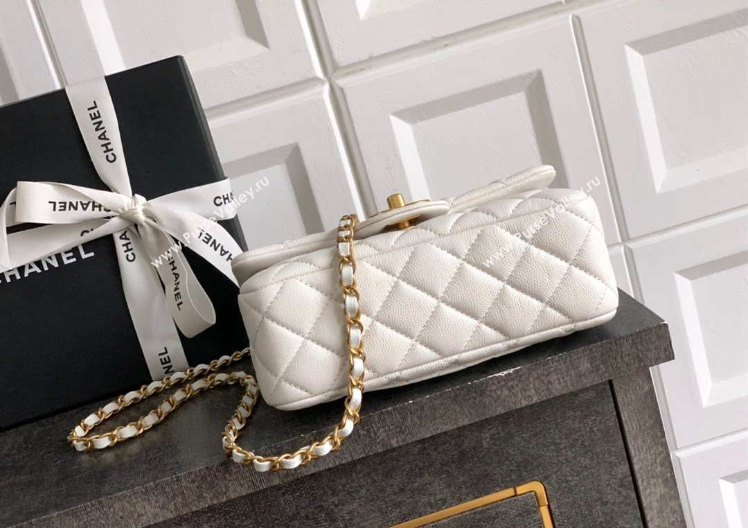 Chanel Grained Shiny Calfskin Mini Flap Bag with Top Handle and Chain AS5701 White 2025 (yezi-250812113)