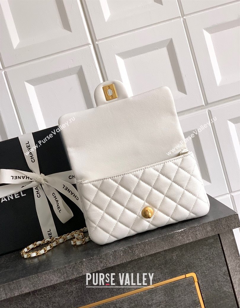 Chanel Grained Shiny Calfskin Mini Flap Bag with Top Handle and Chain AS5701 White 2025 (yezi-250812113)