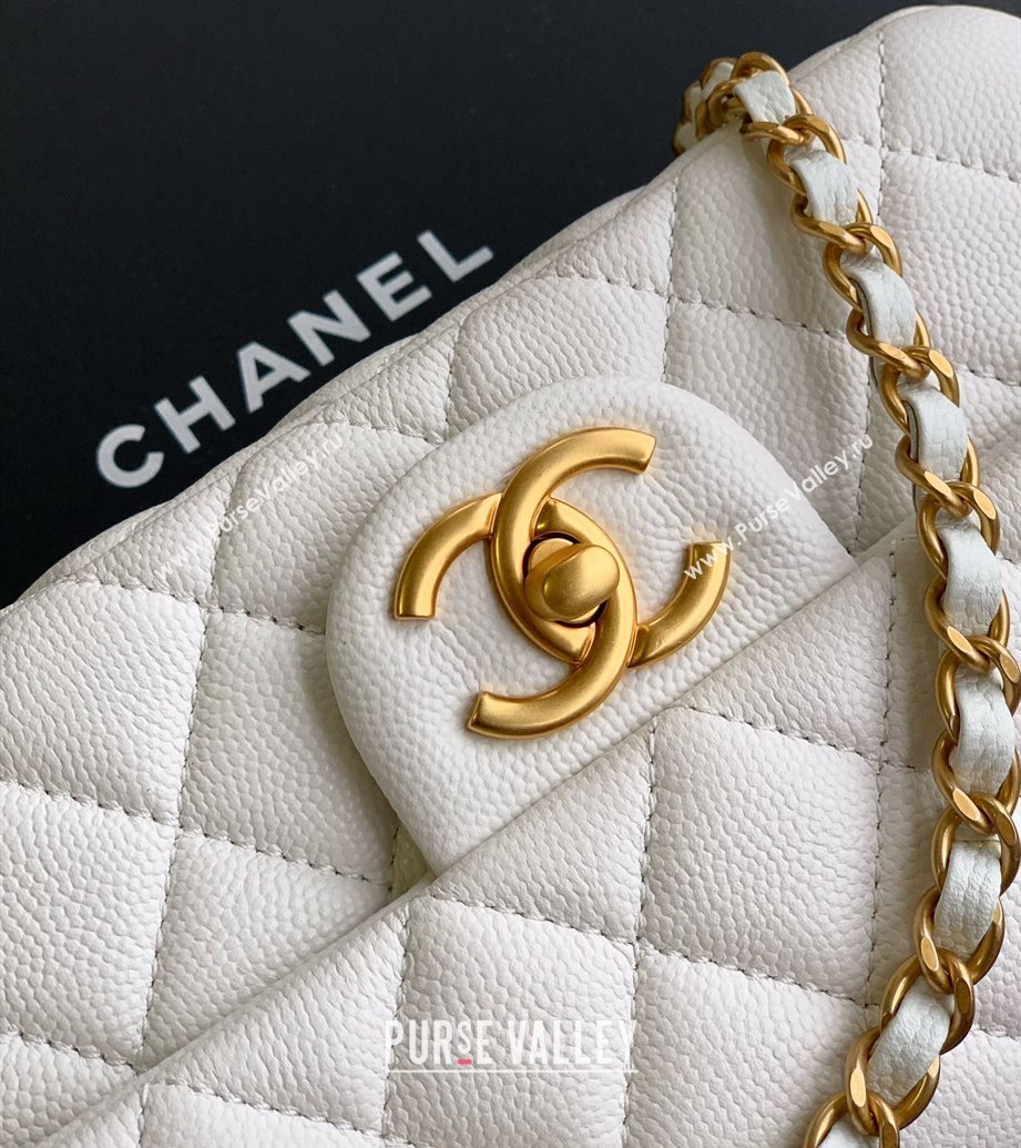Chanel Grained Shiny Calfskin Mini Flap Bag with Top Handle and Chain AS5701 White 2025 (yezi-250812113)