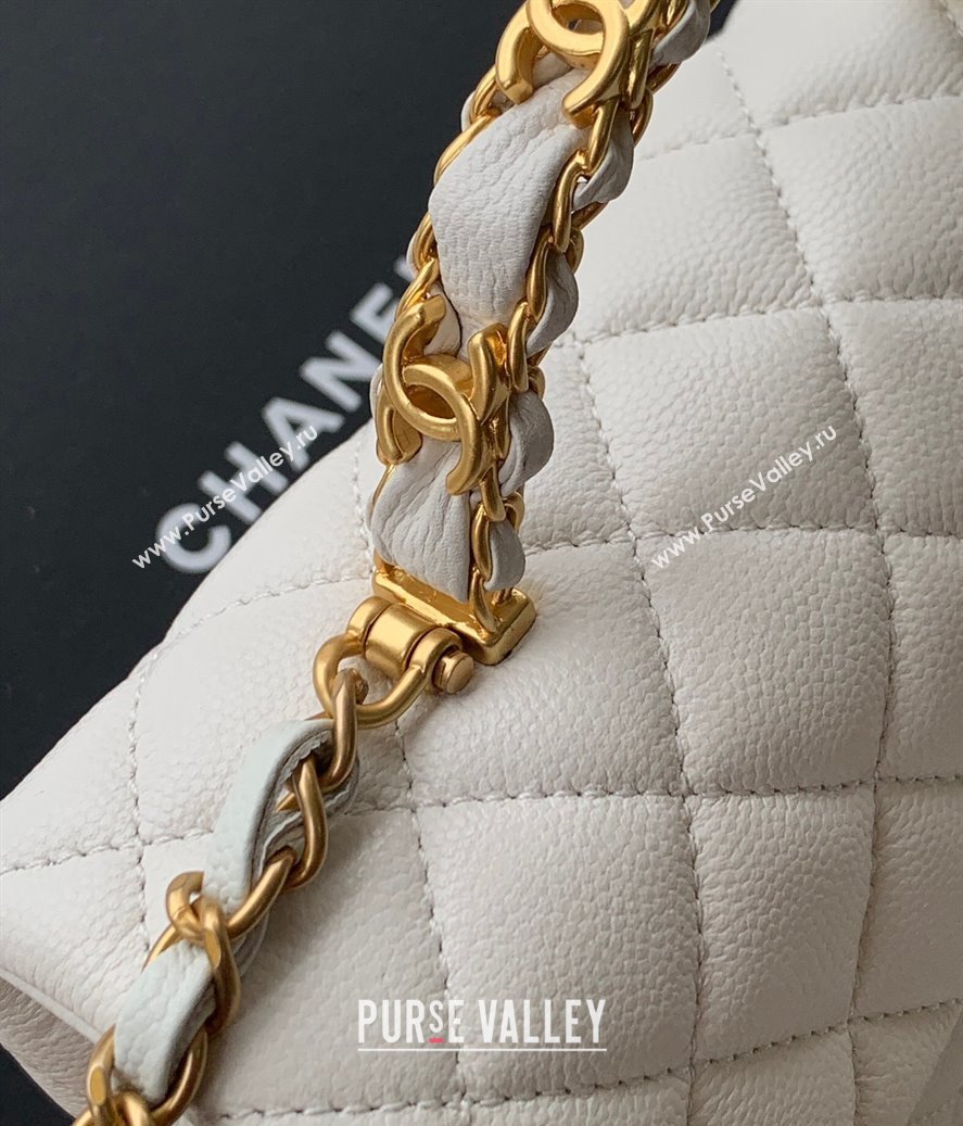 Chanel Grained Shiny Calfskin Mini Flap Bag with Top Handle and Chain AS5701 White 2025 (yezi-250812113)