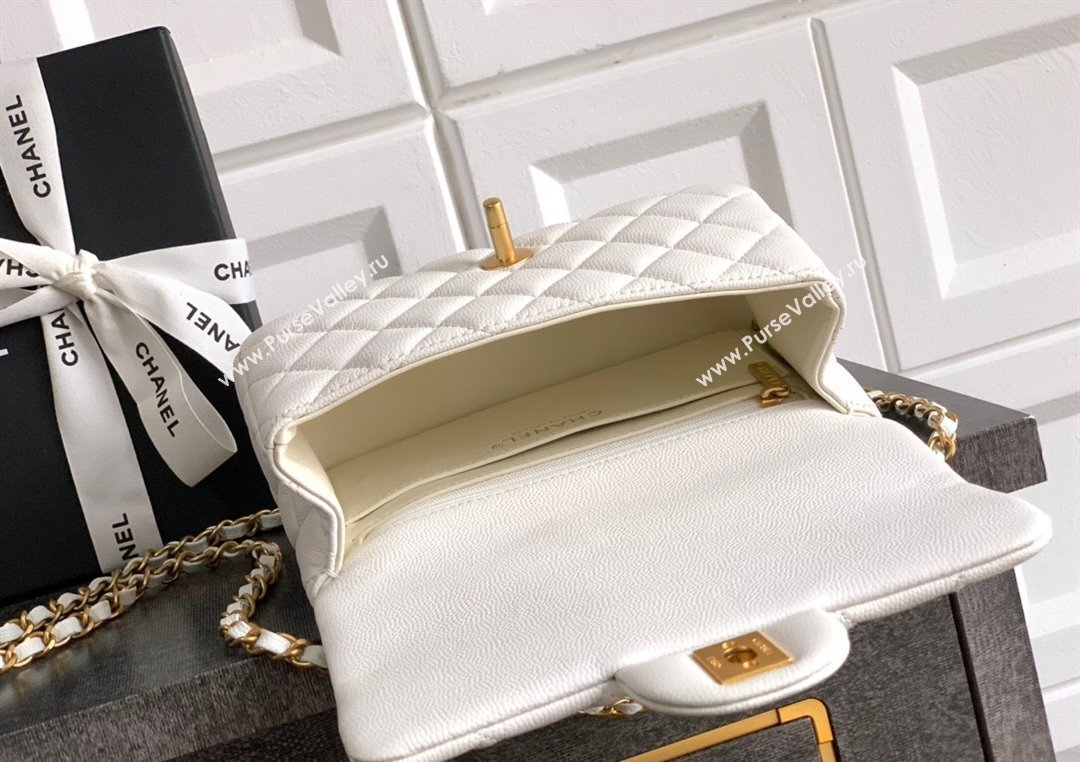 Chanel Grained Shiny Calfskin Mini Flap Bag with Top Handle and Chain AS5701 White 2025 (yezi-250812113)
