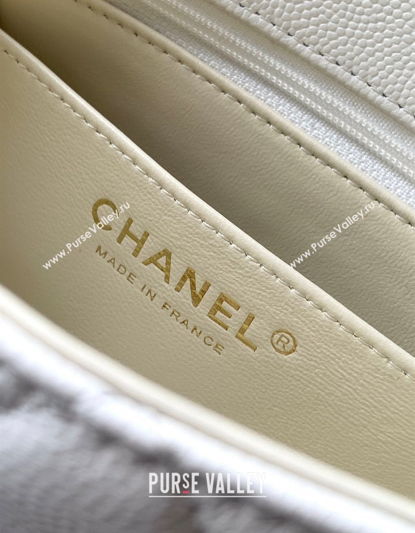 Chanel Grained Shiny Calfskin Mini Flap Bag with Top Handle and Chain AS5701 White 2025 (yezi-250812113)