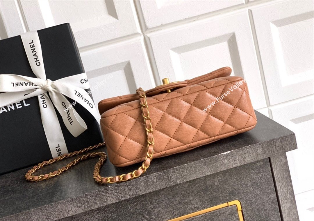 Chanel Grained Shiny Calfskin Mini Flap Bag with Top Handle and Chain AS5701 Camel Brown 2025 (yezi-250812114)