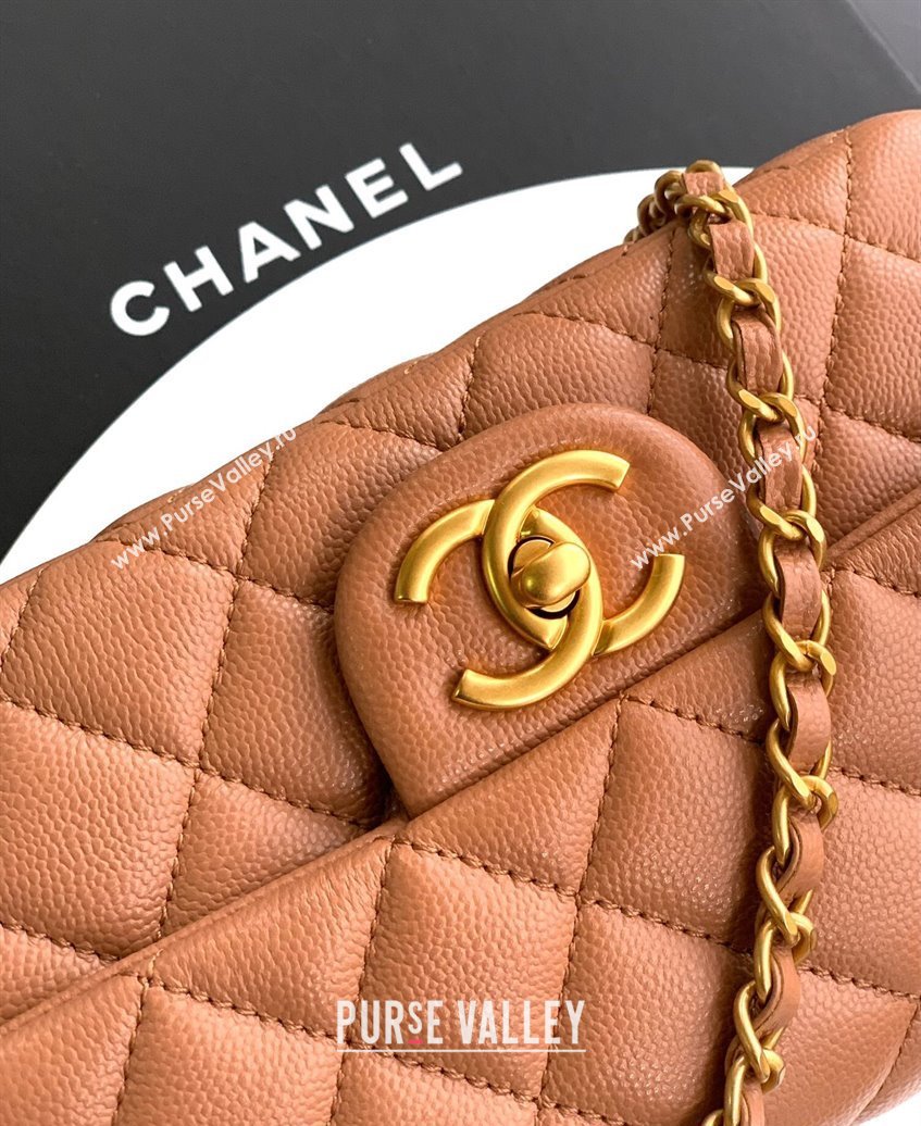 Chanel Grained Shiny Calfskin Mini Flap Bag with Top Handle and Chain AS5701 Camel Brown 2025 (yezi-250812114)