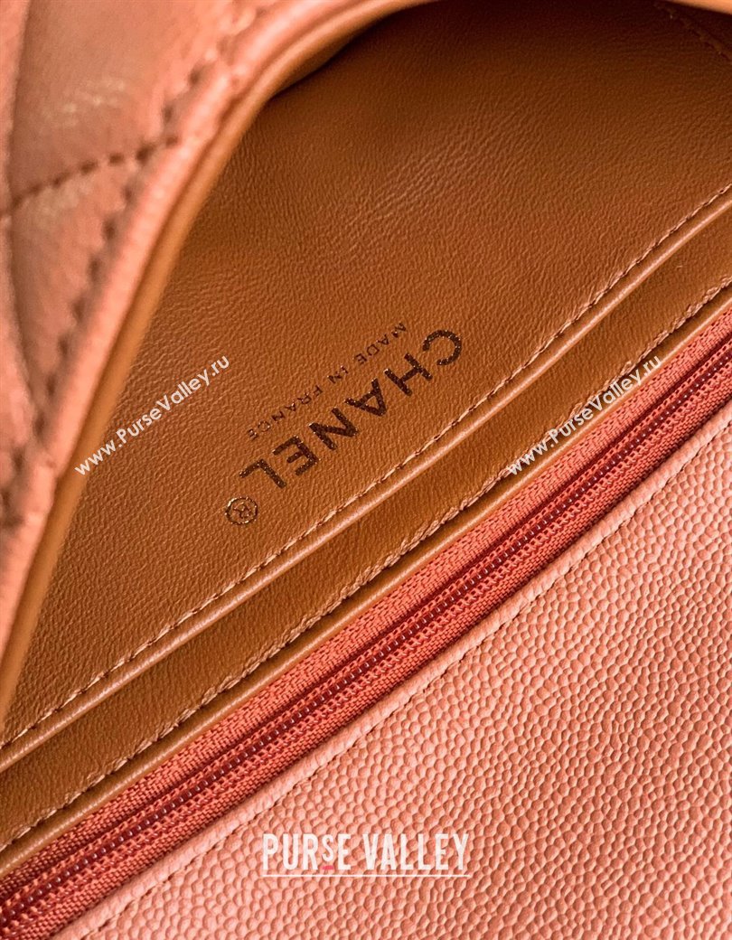 Chanel Grained Shiny Calfskin Mini Flap Bag with Top Handle and Chain AS5701 Camel Brown 2025 (yezi-250812114)