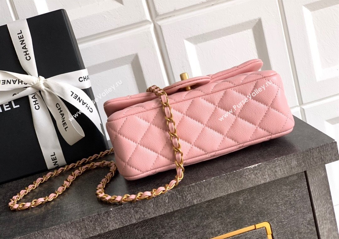 Chanel Grained Shiny Calfskin Mini Flap Bag with Top Handle and Chain AS5701 Light Pink 2025 (yezi-250812115)