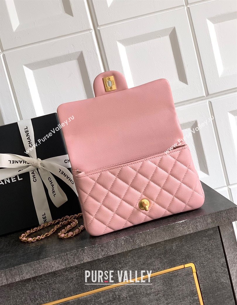 Chanel Grained Shiny Calfskin Mini Flap Bag with Top Handle and Chain AS5701 Light Pink 2025 (yezi-250812115)