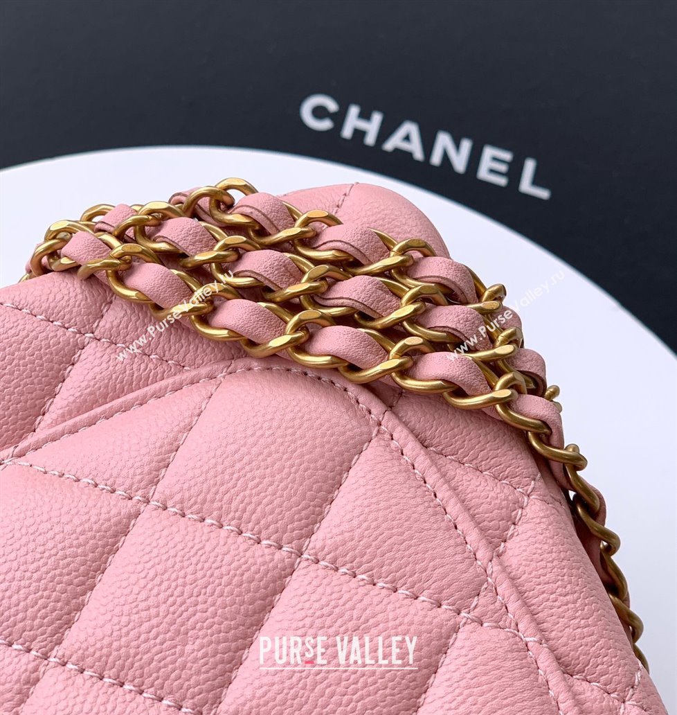 Chanel Grained Shiny Calfskin Mini Flap Bag with Top Handle and Chain AS5701 Light Pink 2025 (yezi-250812115)