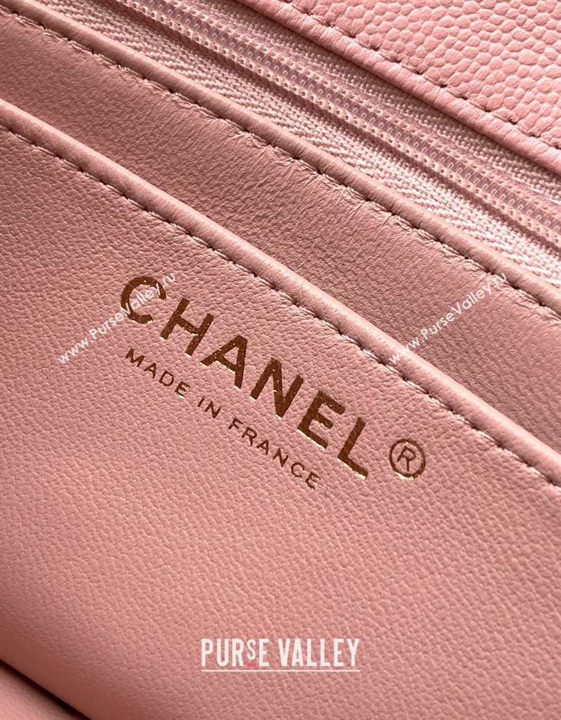 Chanel Grained Shiny Calfskin Mini Flap Bag with Top Handle and Chain AS5701 Light Pink 2025 (yezi-250812115)