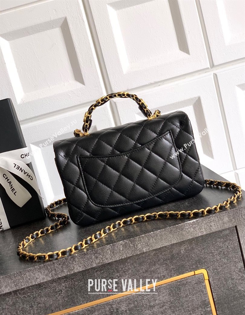 Chanel Grained Shiny Calfskin Mini Flap Bag with Top Handle and Chain AS5701 Black 2025 (yezi-250812116)