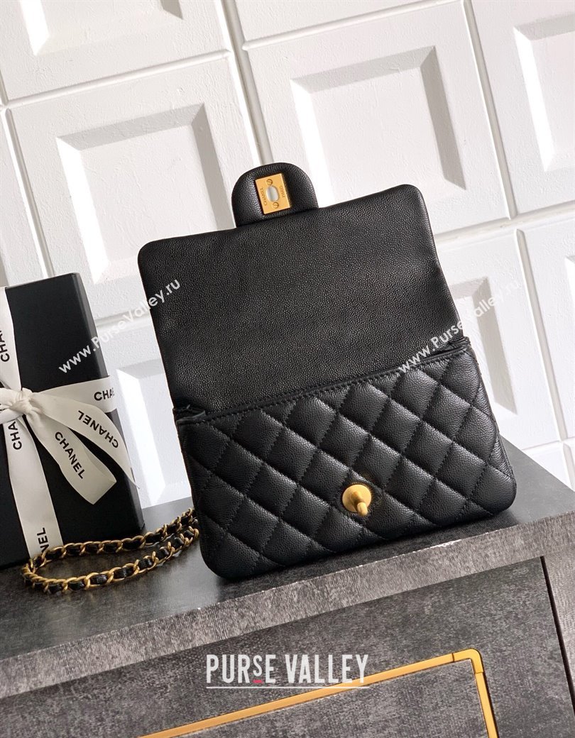 Chanel Grained Shiny Calfskin Mini Flap Bag with Top Handle and Chain AS5701 Black 2025 (yezi-250812116)