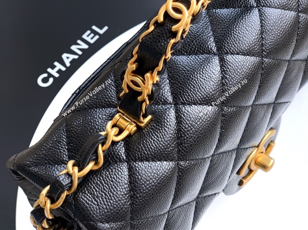 Chanel Grained Shiny Calfskin Mini Flap Bag with Top Handle and Chain AS5701 Black 2025 (yezi-250812116)