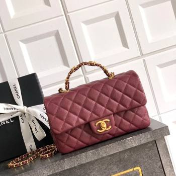 Chanel Grained Shiny Calfskin Small Flap Bag with Top Handle and Chain AS5702 Burgundy 2025 (yezi-250812117)
