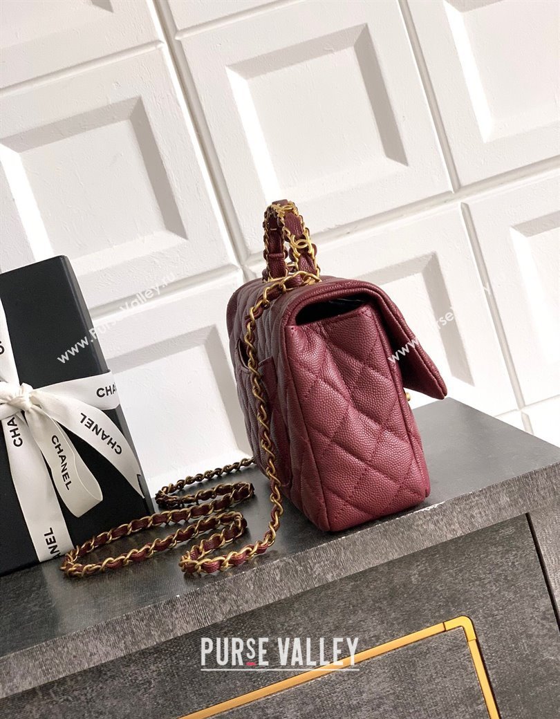 Chanel Grained Shiny Calfskin Small Flap Bag with Top Handle and Chain AS5702 Burgundy 2025 (yezi-250812117)
