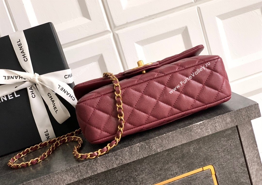 Chanel Grained Shiny Calfskin Small Flap Bag with Top Handle and Chain AS5702 Burgundy 2025 (yezi-250812117)