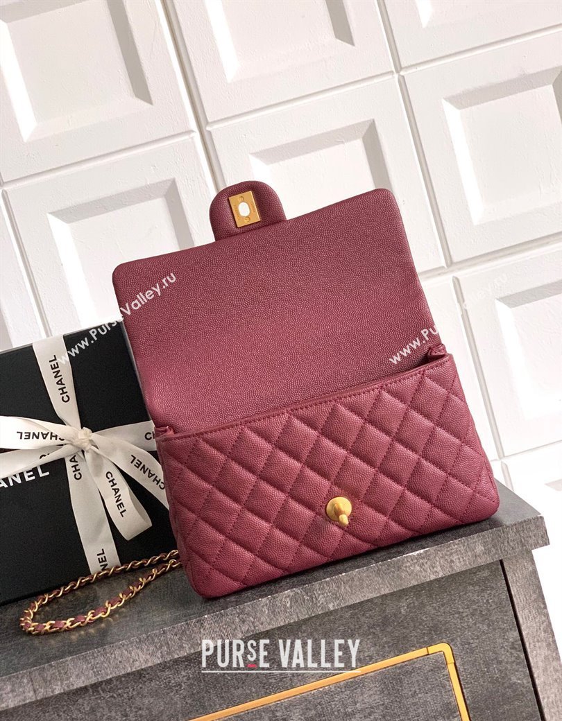 Chanel Grained Shiny Calfskin Small Flap Bag with Top Handle and Chain AS5702 Burgundy 2025 (yezi-250812117)