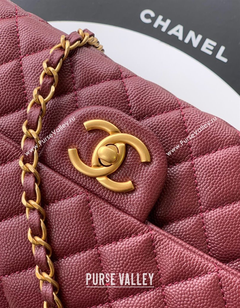 Chanel Grained Shiny Calfskin Small Flap Bag with Top Handle and Chain AS5702 Burgundy 2025 (yezi-250812117)