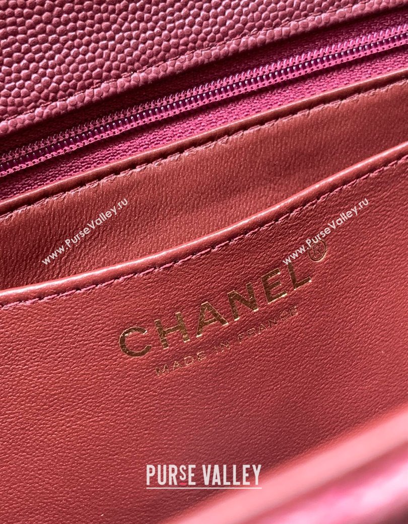 Chanel Grained Shiny Calfskin Small Flap Bag with Top Handle and Chain AS5702 Burgundy 2025 (yezi-250812117)