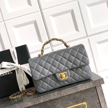 Chanel Grained Shiny Calfskin Small Flap Bag with Top Handle and Chain AS5702 Grey 2025 (yezi-250812118)