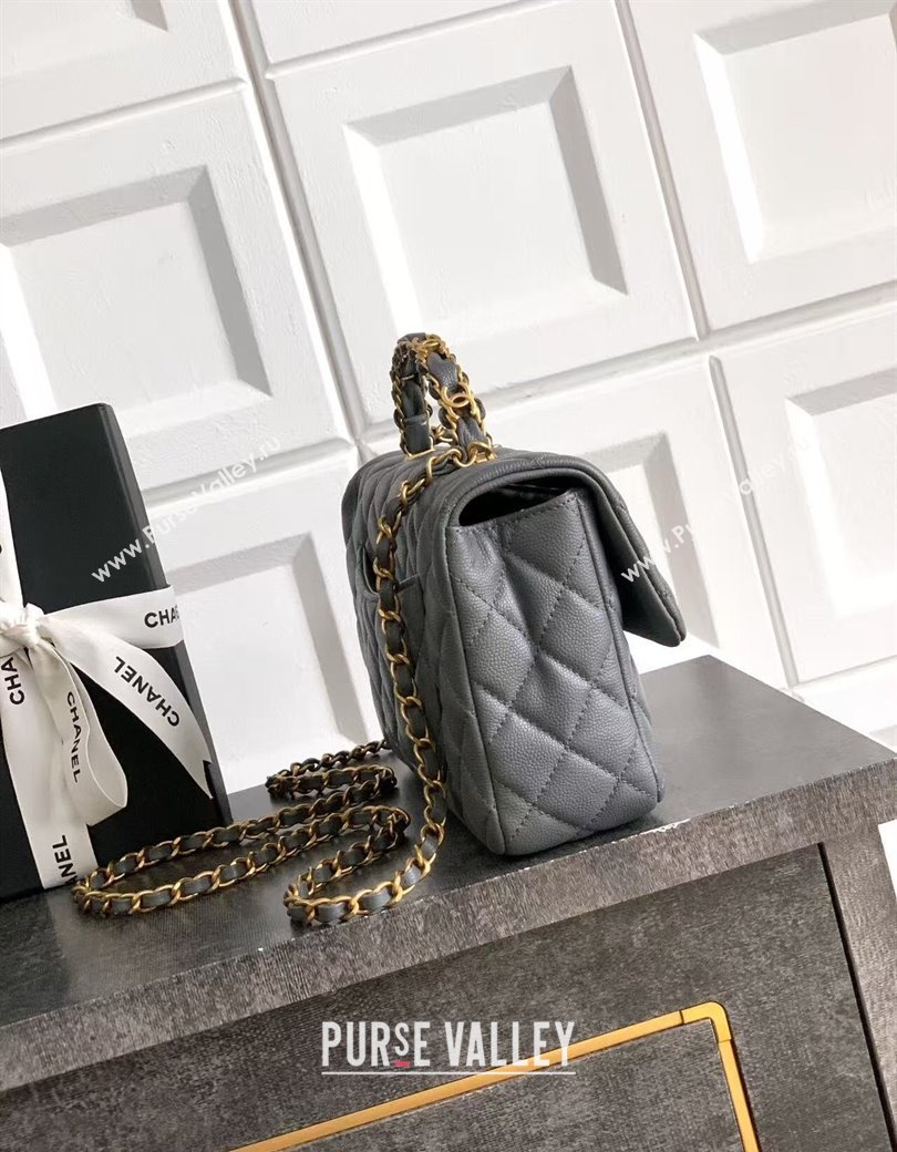Chanel Grained Shiny Calfskin Small Flap Bag with Top Handle and Chain AS5702 Grey 2025 (yezi-250812118)