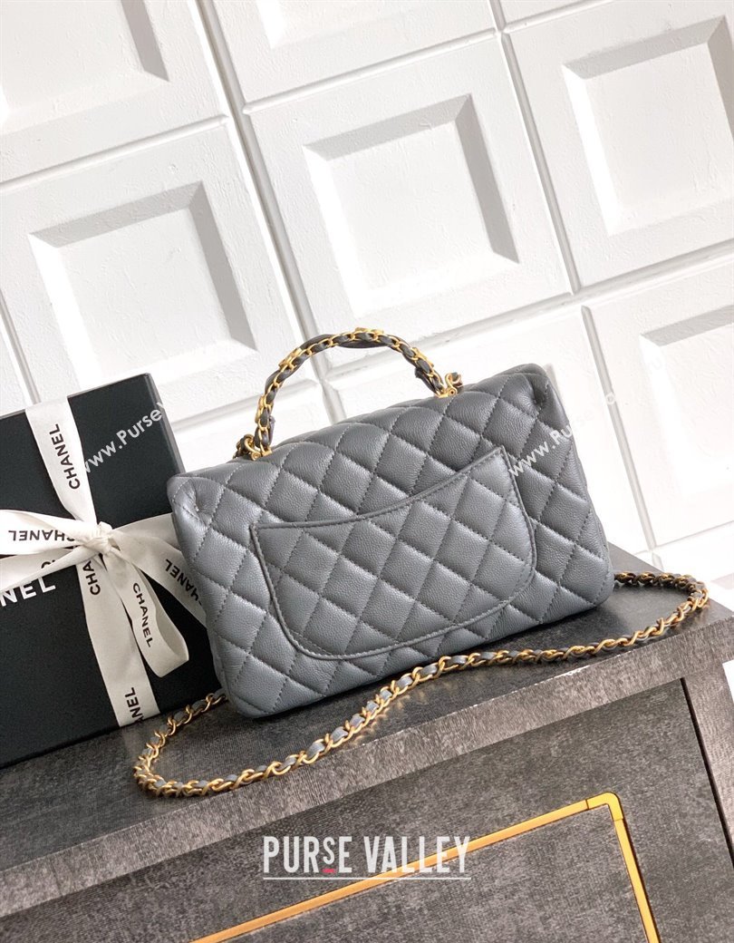 Chanel Grained Shiny Calfskin Small Flap Bag with Top Handle and Chain AS5702 Grey 2025 (yezi-250812118)