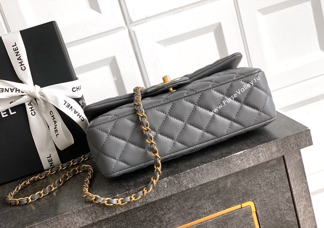 Chanel Grained Shiny Calfskin Small Flap Bag with Top Handle and Chain AS5702 Grey 2025 (yezi-250812118)
