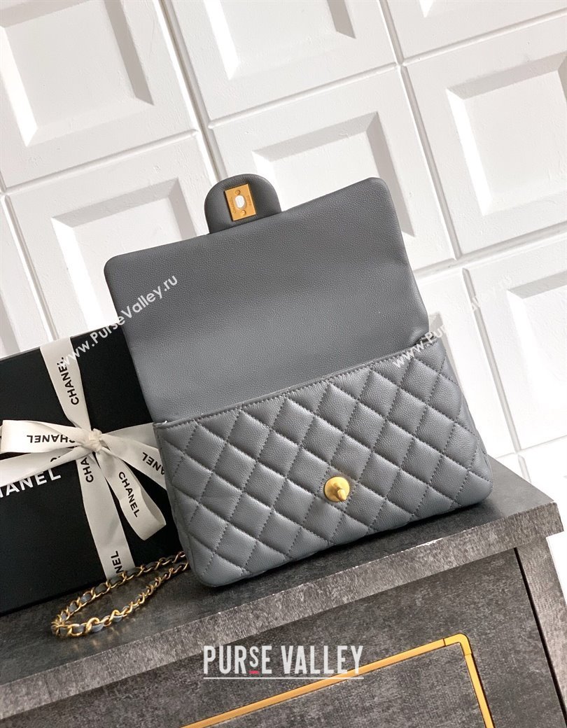 Chanel Grained Shiny Calfskin Small Flap Bag with Top Handle and Chain AS5702 Grey 2025 (yezi-250812118)
