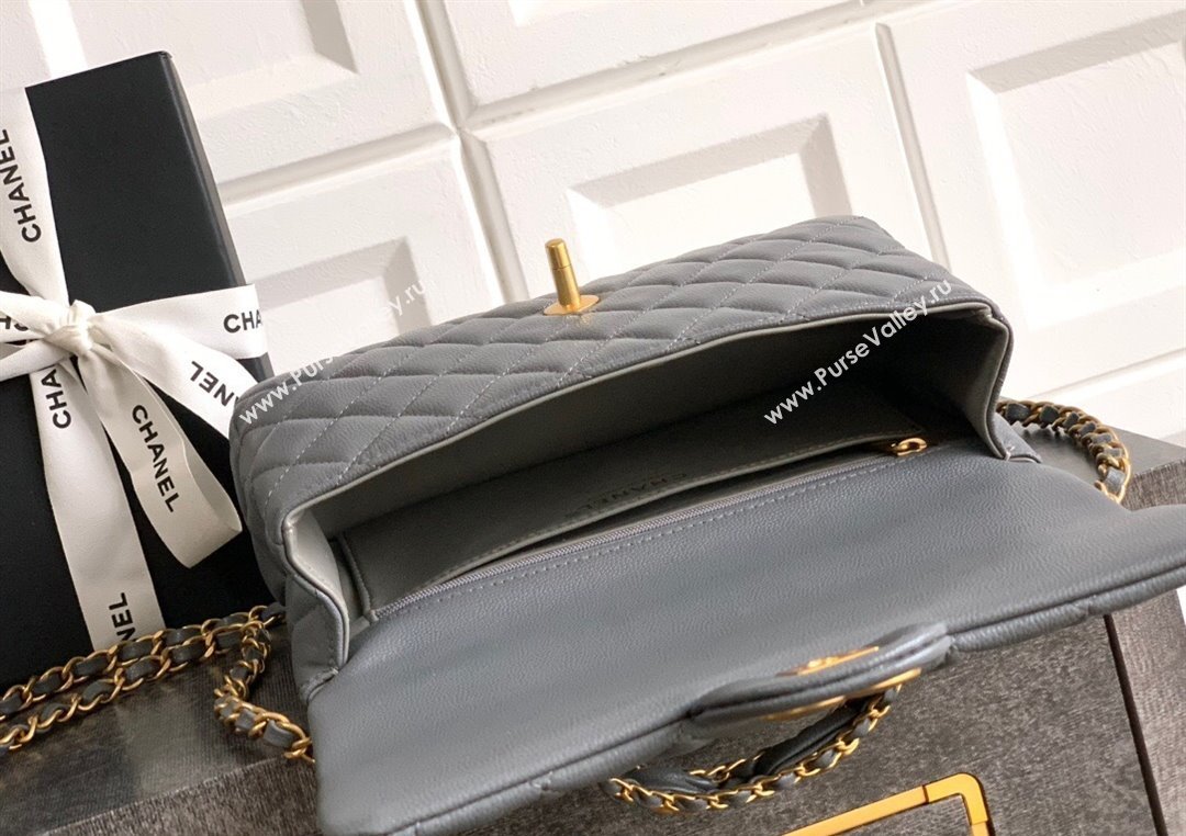 Chanel Grained Shiny Calfskin Small Flap Bag with Top Handle and Chain AS5702 Grey 2025 (yezi-250812118)