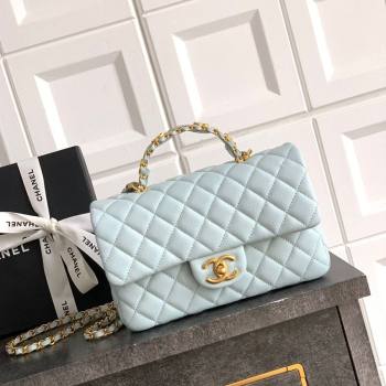 Chanel Grained Shiny Calfskin Small Flap Bag with Top Handle and Chain AS5702 Light Blue 2025 (yezi-250812119)