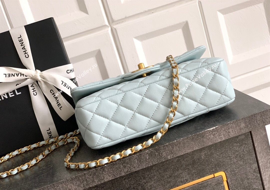 Chanel Grained Shiny Calfskin Small Flap Bag with Top Handle and Chain AS5702 Light Blue 2025 (yezi-250812119)