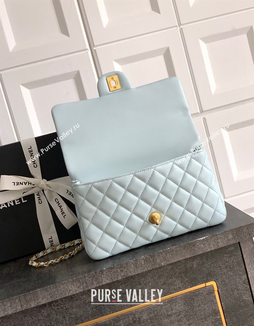Chanel Grained Shiny Calfskin Small Flap Bag with Top Handle and Chain AS5702 Light Blue 2025 (yezi-250812119)