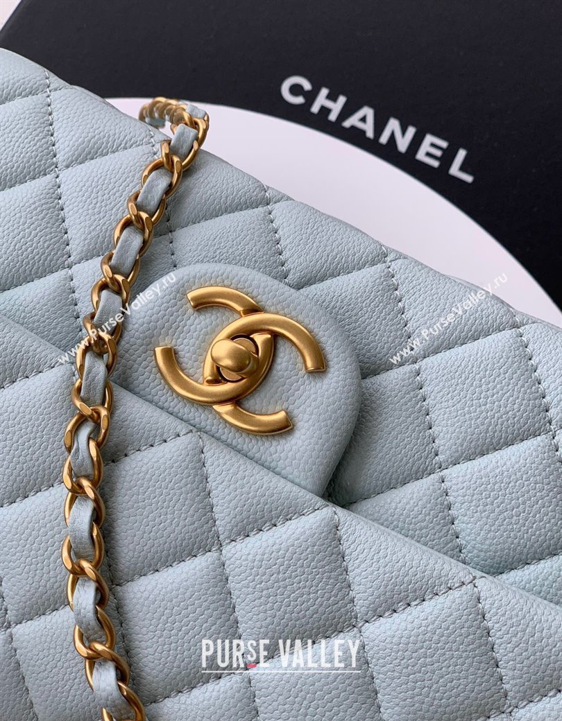 Chanel Grained Shiny Calfskin Small Flap Bag with Top Handle and Chain AS5702 Light Blue 2025 (yezi-250812119)