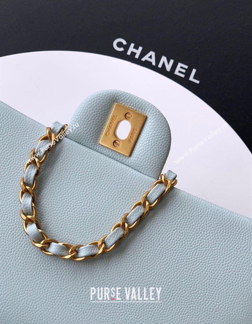 Chanel Grained Shiny Calfskin Small Flap Bag with Top Handle and Chain AS5702 Light Blue 2025 (yezi-250812119)