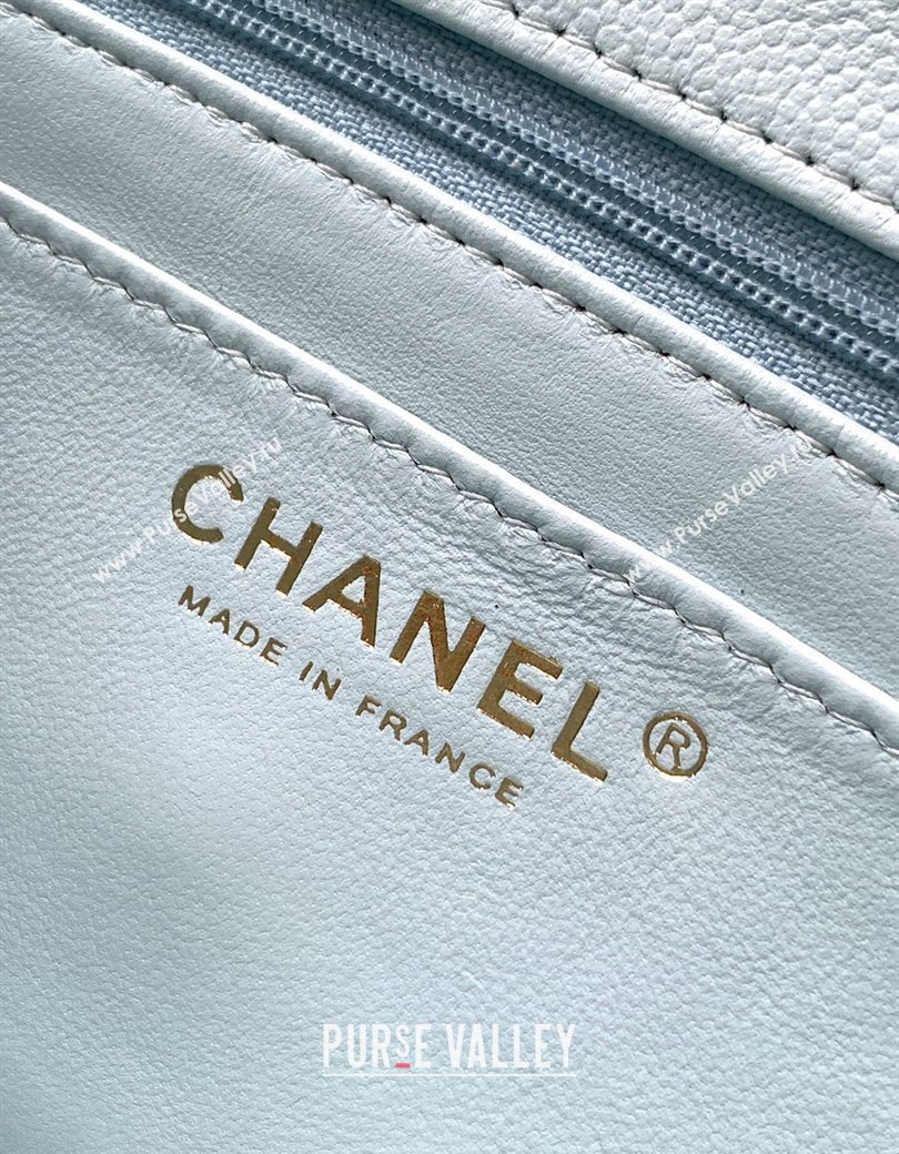 Chanel Grained Shiny Calfskin Small Flap Bag with Top Handle and Chain AS5702 Light Blue 2025 (yezi-250812119)