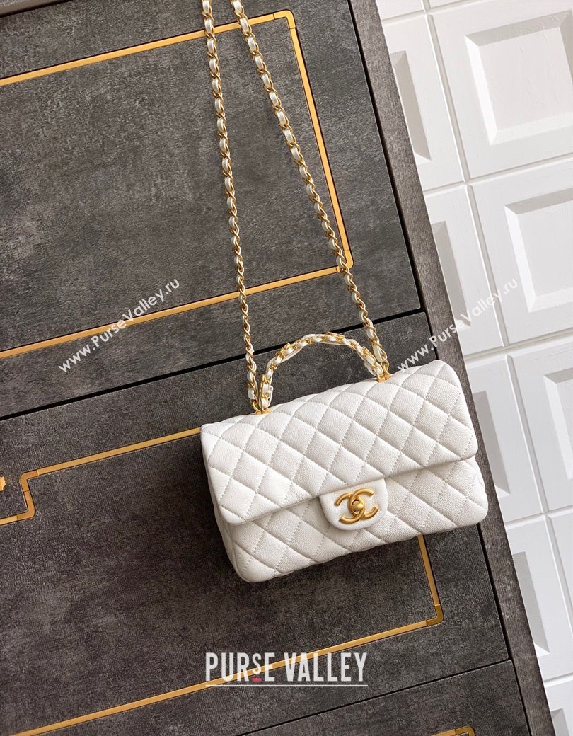 Chanel Grained Shiny Calfskin Small Flap Bag with Top Handle and Chain AS5702 White 2025 (yezi-250812120)