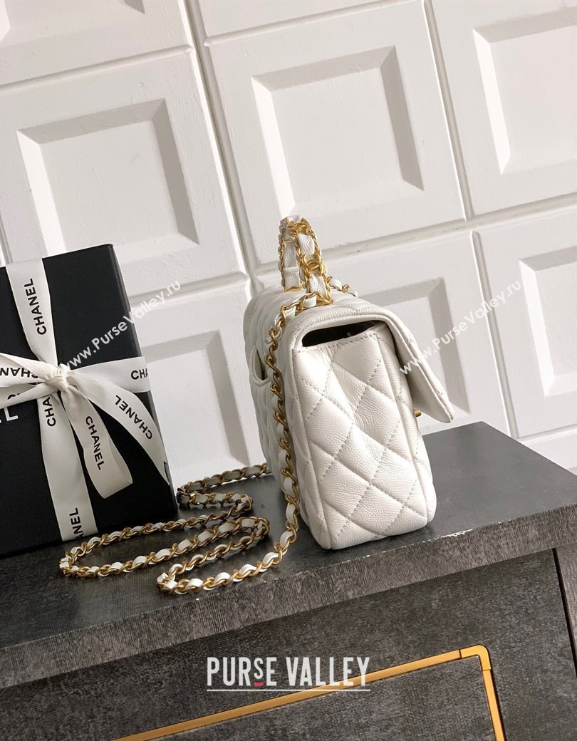 Chanel Grained Shiny Calfskin Small Flap Bag with Top Handle and Chain AS5702 White 2025 (yezi-250812120)