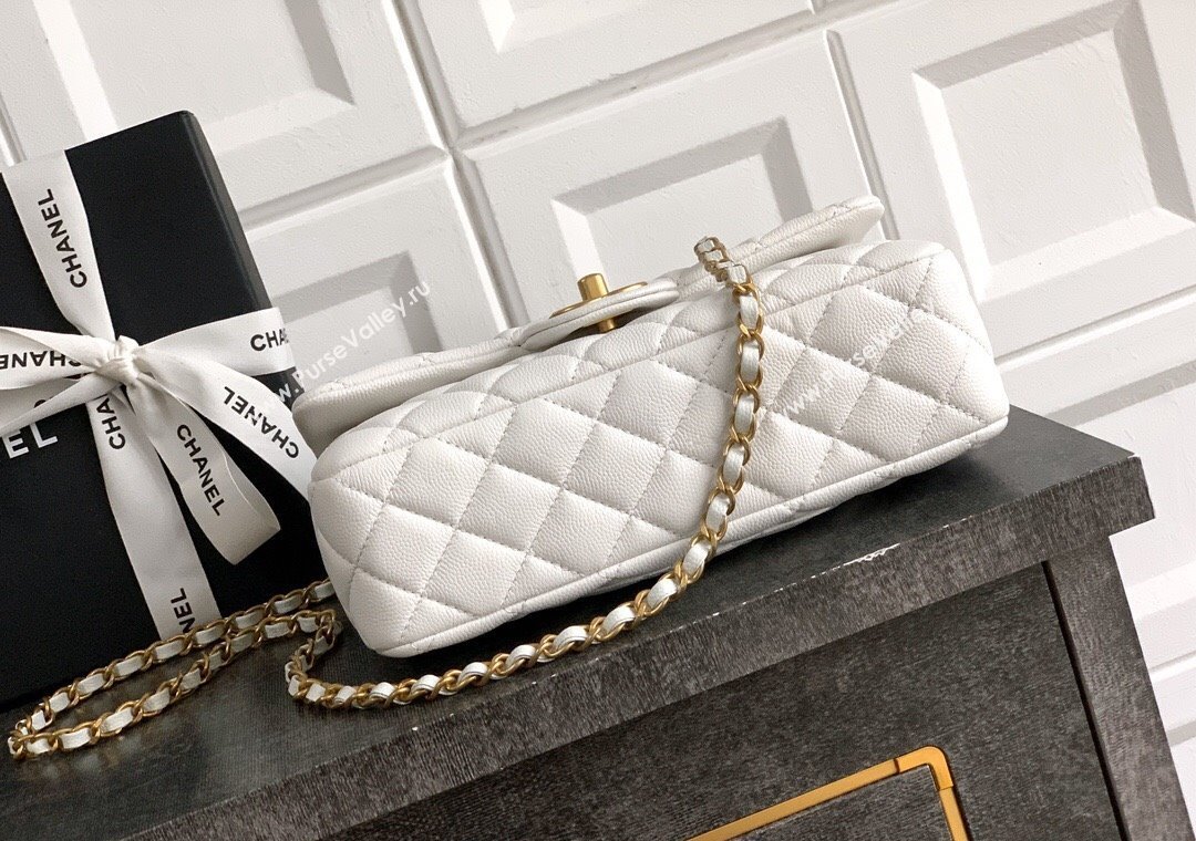 Chanel Grained Shiny Calfskin Small Flap Bag with Top Handle and Chain AS5702 White 2025 (yezi-250812120)