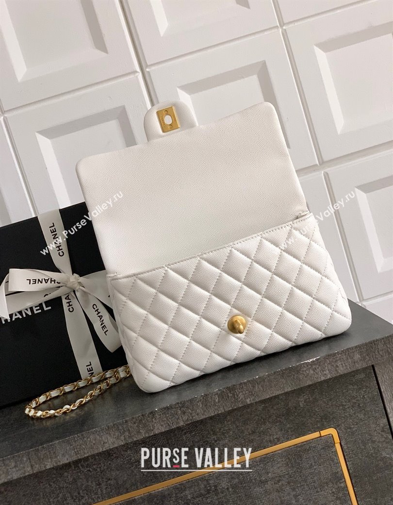Chanel Grained Shiny Calfskin Small Flap Bag with Top Handle and Chain AS5702 White 2025 (yezi-250812120)