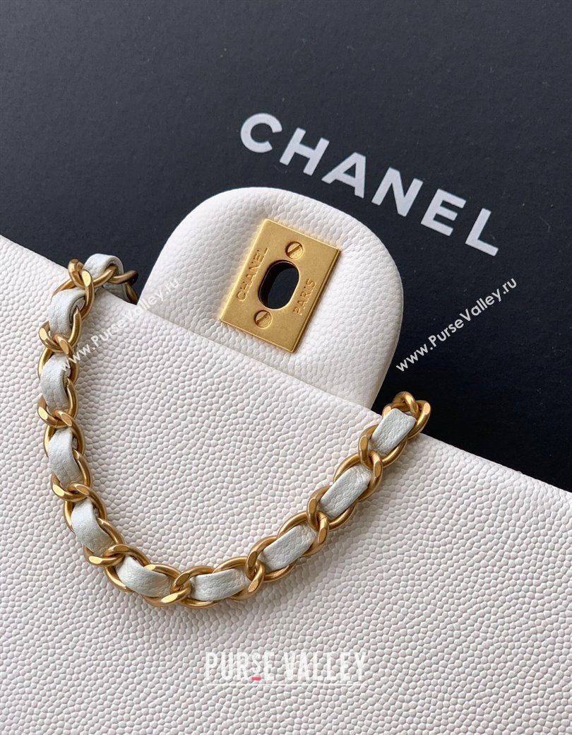 Chanel Grained Shiny Calfskin Small Flap Bag with Top Handle and Chain AS5702 White 2025 (yezi-250812120)