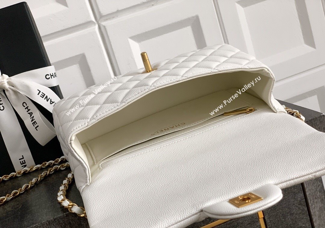 Chanel Grained Shiny Calfskin Small Flap Bag with Top Handle and Chain AS5702 White 2025 (yezi-250812120)