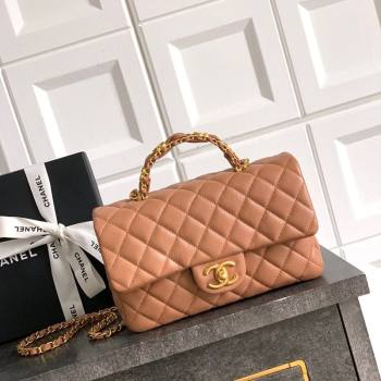 Chanel Grained Shiny Calfskin Small Flap Bag with Top Handle and Chain AS5702 Camel 2025 (yezi-250812121)