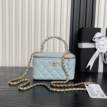 Chanel Grained Calfskin Vanity Case with Top Handle Light Blue 2025 AP4799 (yezi-250813005)